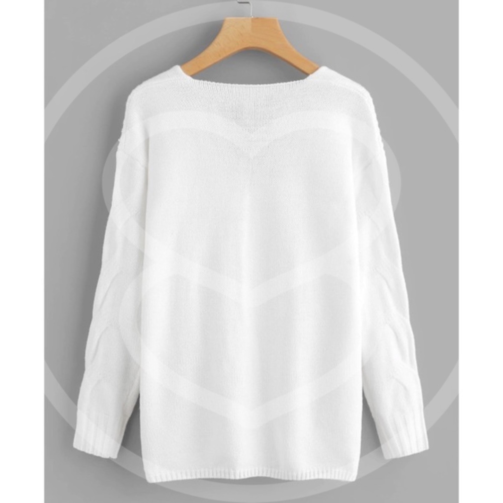 v neck boho chunky knit off white sweater - Picture 3 of 3
